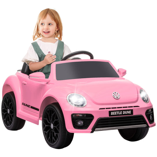 AIYAPLAY Volkswagen Beetle Licensed 12V Ride on Car w/ Remote Control, Suspension Wheels, Soft Start, Lights, Music, Pink