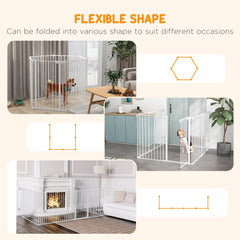 PawHut 6 Panels Foldable Dog Playpen, Puppy Pen Crate with Door - White