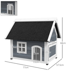 PawHut Outdoor Cat House, Wooden Feral Cat Shelter, with Openable Asphalt Roof, Three Doors - Grey