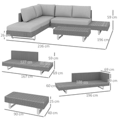 Outsunny 5-Seater Rattan Wicker Sofa Set Furniture Patio Tea Table Set with Cushions, Light Grey