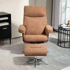 HOMCOM Velvet-Feel Recliner Chair and Ottoman - Light Brown