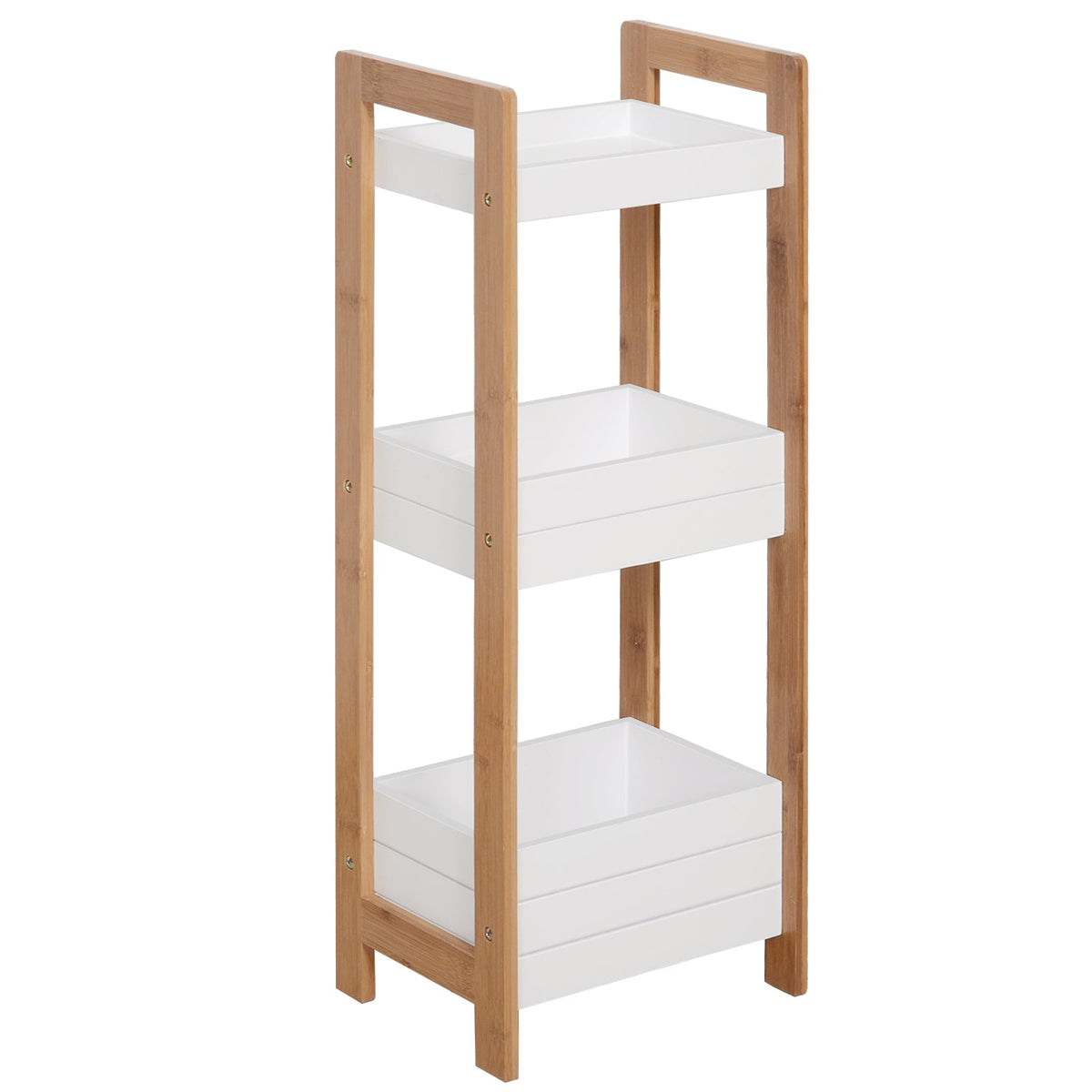 HOMCOM 3-Tier Bathroom Rack Storage Shelf Bamboo Organiser Shower Tower for Narrow Place