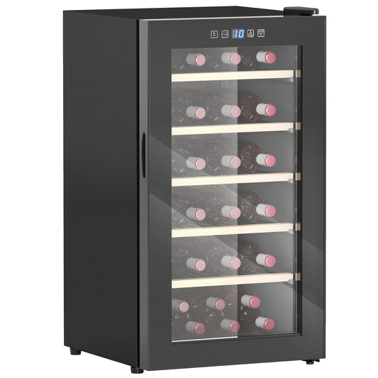 HOMCOM 41 Bottle Wine Fridge, 91 Litre Capacity, 45cm Wine Cooler Fridge with Glass Door, LED Light, Digital Touch Screen, Temperature Control, Freestanding Wine Refrigerator, Black