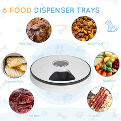 PawHut Automatic Pet Dog Cat Feeder w/ Digital Timer Six-Meal Food Dispenser