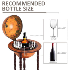 HOMCOM Globe Shaped Retro Style Mini Bar Drink Cabinet Movable Wine Alcohol Beverage Storage Trolley Glass Bottle Holder with Wheels 36CM