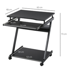 HOMCOM Movable Computer Desk with 4 Moving Wheels Sliding Keyboard Tray Home Office Workstation Black