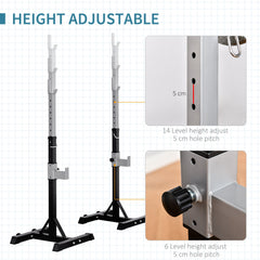 حامل القرفصاء من HOMCOM Barbell Squat Rack، مقعد رفع الأثقال القابل للتعديل، أقصى حمولة 150 كجم، تمارين اللياقة البدنية في صالة الألعاب الرياضية، تدريب القوة، حامل تمرين الضغط مع عجلات