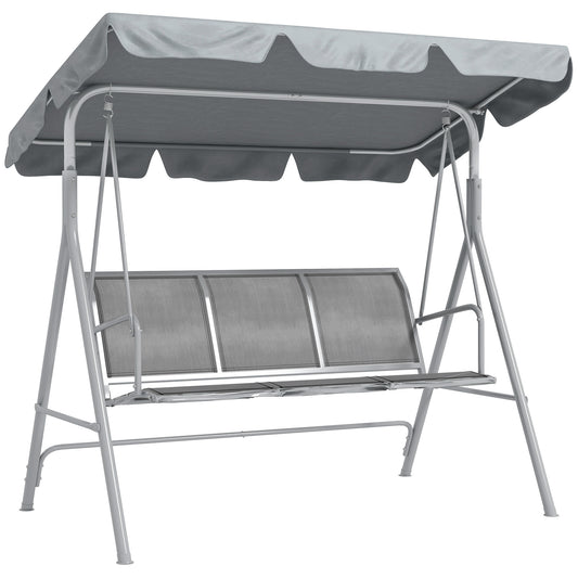 Outsunny Metal Garden Swing Chair, 3-Seater Swing Seat, Patio Hammock Bench Canopy Lounger, Light Grey