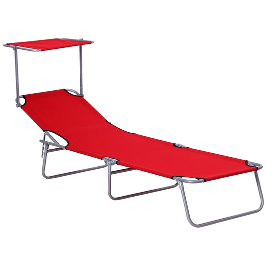 Outsunny Folding Sun Lounger, Lounge Chairs Reclining Sleeping Bed with Adjustable Sun Shade Awning for Beach, Patio