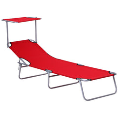 Outsunny Folding Sun Lounger, Lounge Chairs Reclining Sleeping Bed with Adjustable Sun Shade Awning for Beach, Patio