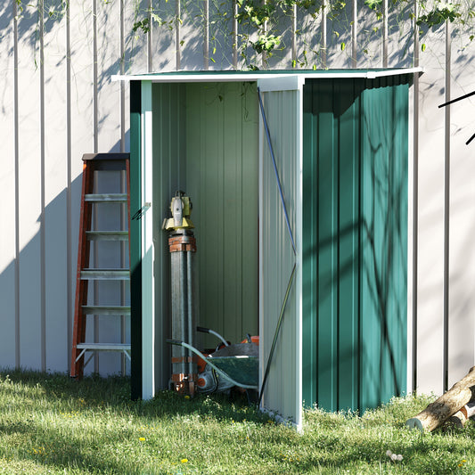 Outsunny 5ft x 3ft Metal Garden Storage Shed, Outdoor Tool Shed with Sloped Roof, Lockable Door for Tools, Equipment, Green