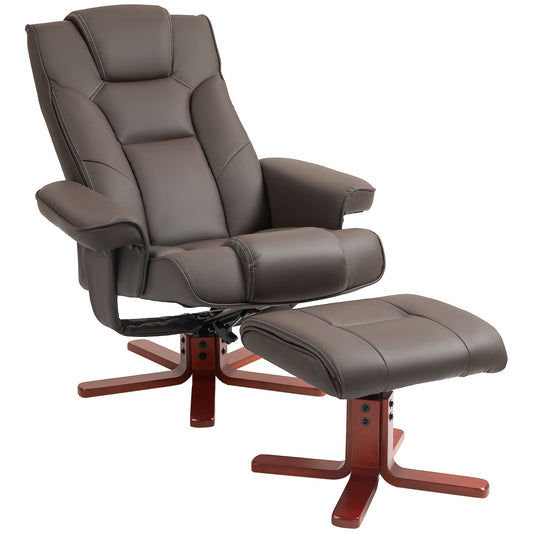 HOMCOM Faux Leather Manual Recliner and Footstool Set - Brown