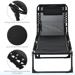 Outsunny Foldable Sun Lounger, Outdoor 4 Level Adjustable Backrest Reclining Chaise Chair, Steel Frame Recliner Chair for Camping, Hiking, Black