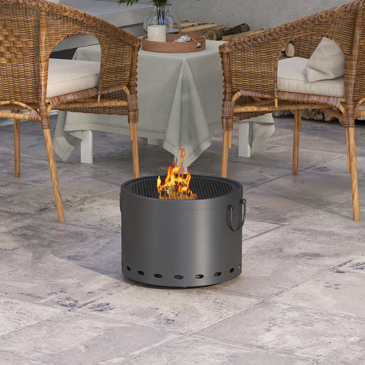 Outsunny Smokeless Fire Pit, 38cm Portable Wood Burning Firepit with Spark Screen and Poker, Low Smoke Camping Bonfire Stove for Garden Patio Picnic, Dark Grey