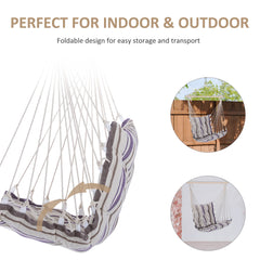 Outsunny Outdoor Hanging Rope Chair with Soft Padded Seat & Backrest, Garden Hammock Chair with Wooden Support Bar Cotton Cloth, Portable Garden Chair for Patio & Tree, Brown