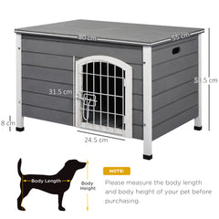 PawHut Wooden Dog House with Removable Bottom, Wire Door, Openable Top, Pet Shelter for Small Dog, 80 x 55 x 53.5cm, Dark Grey