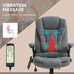 Vinsetto Massage Recliner Chair Heated Office Chair with Six Massage Points Linen-Feel Fabric 360√Ç¬∞ Swivel Wheels Grey