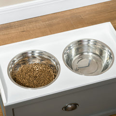 PawHut Stainless Steel Raised Dog Bowls, with 21L Storage Drawer for Large Dogs - Grey