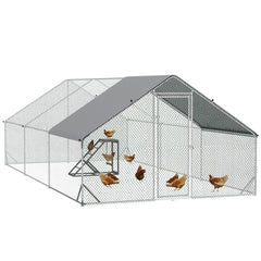 PawHut Walk-in Galvanised Steel Chicken Run with Chicken Activity Shelf and Cover, 3 x 6 x 2m