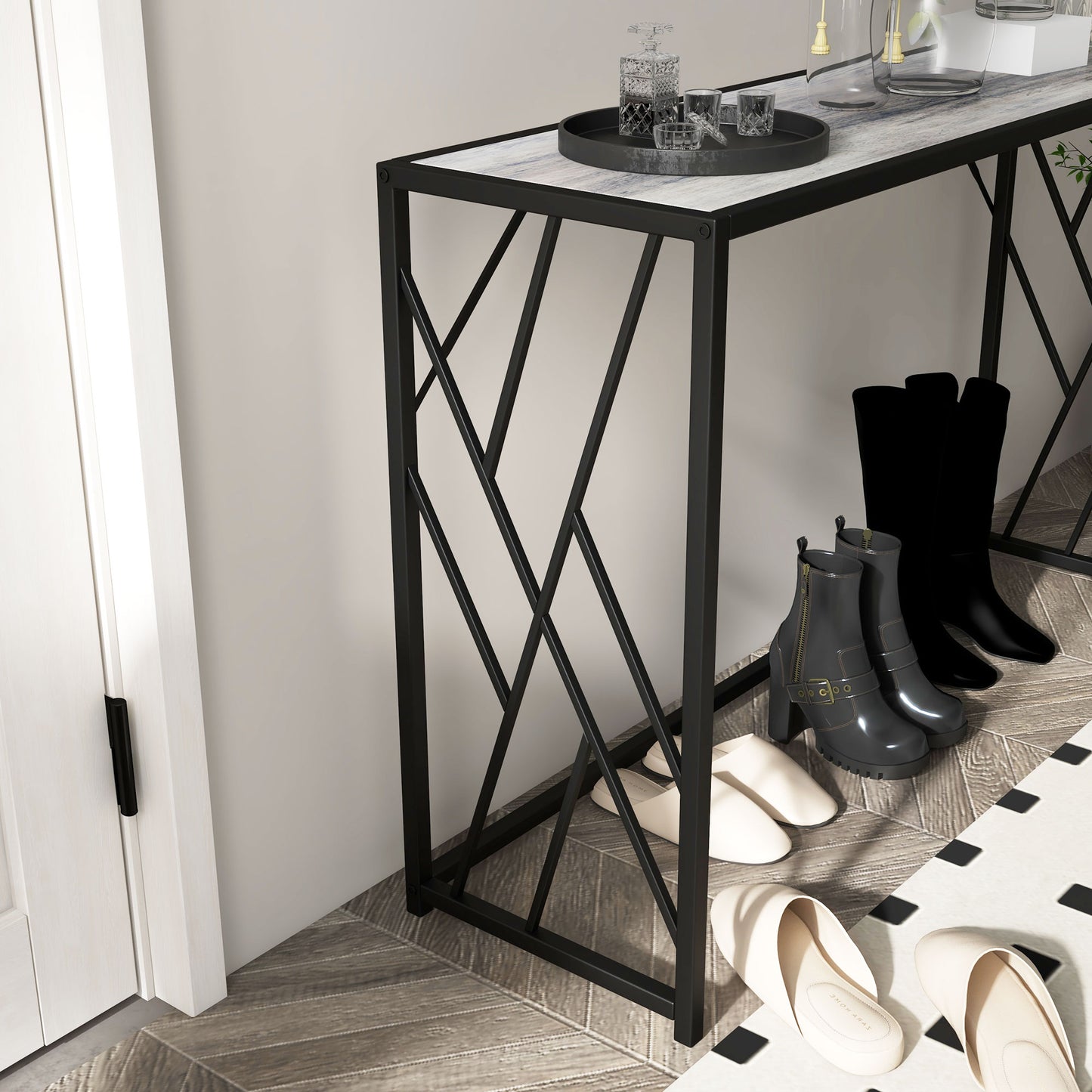 HOMCOM Console Table, Industrial Sofa Table with Metal Frame for Living Room, Hallway, 120√Ç cm, Grey