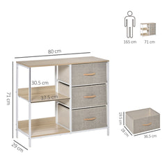 HOMCOM Chest of Drawers Storage Dresser Cabinet Organizer with 3 Fabric Drawers and 2 Display Shelves for Living Room, Bedroom, Hallway, Beige