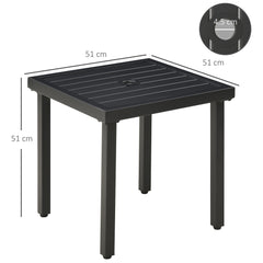 Outsunny Garden Side Table End Table Patio Coffee Table with Umbrella Hole, Steel Frame for Balcony, Black