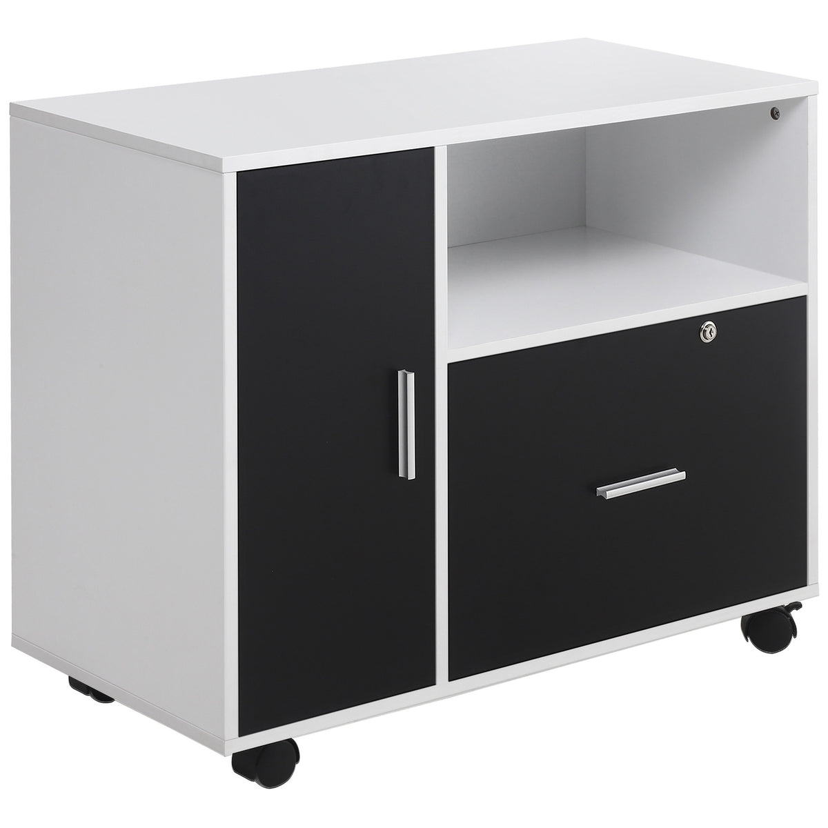 HOMCOM Multi-Compartment Office Storage Cabinet, with File Hangers - Black/White