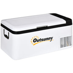 Outsunny 12V Car Refrigerator w/ LED Light & Foldable Handles, 18L Portable Compressor Cooler, Fridge Freezer with 12/24V DC and 110-240V AC for Campervan RV Boat Travel