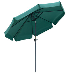 Outsunny 2.7m Patio Parasol Garden Umbrellas Outdoor Sun Shade Table Umbrella with Tilt, Crank, 8 Ribs, Ruffles, Green