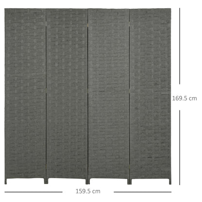 HOMCOM 4-Panel Room Dividers, Wave Fibre Freestanding Folding Privacy Screen Panels, Partition Wall Divider for Indoor Bedroom Office, 170√Ç cm, Grey