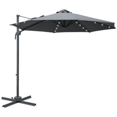 Outsunny 3(m) Cantilever Roma Parasol Patio Sun Umbrella with Crank & Tilt LED Solar Light Cross Base 360√Ç¬∞ Rotating Outdoor, Dark Grey