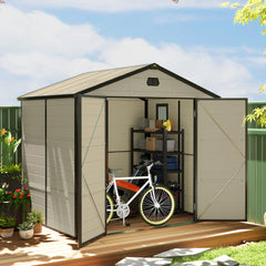 Outsunny 7.9ft x 6.2ft Aluminium Frame and Plastic Wall Shed, with Foundation - Cream White