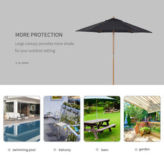 Outsunny 2.5m Wood Garden Parasol Sun Shade Patio Outdoor Wooden Umbrella Canopy Black