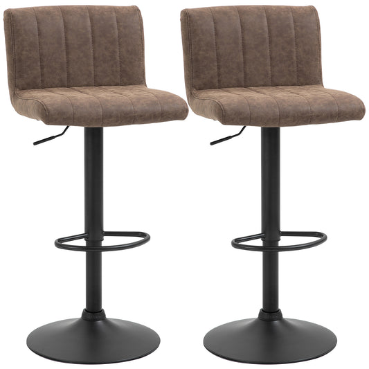 HOMCOM Adjustable Barstools Set of 2, Swivel Counter Bar Chairs, Bar Stools with Footrest, PU Leather, Gas Lift, Brown