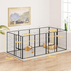 PawHut 12 Panels Heavy Duty Dog Playpen with Doors, for Large Dogs, 100cm High, Black