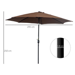 Outsunny 3(m) Tilting Parasol Garden Umbrellas, Outdoor Sun Shade with 8 Ribs, Tilt and Crank Handle for Balcony, Bench, Garden, Coffee