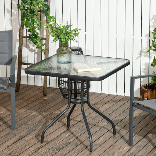 Outsunny Square Garden Dining Table with Tempered Glass Top & Umbrella Hole, 76 x 76 cm