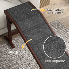 PawHut Pet Ramp for Dogs Cats Non-Slip Carpet Top Platform - Brown & Grey