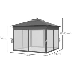 خيمة حفلات منبثقة من Outsunny مقاس 3 × 3(م) مع أضواء LED تعمل بالطاقة الشمسية، وملجأ مناسبات قابل للتعديل مع شبكة، باللون الرمادي