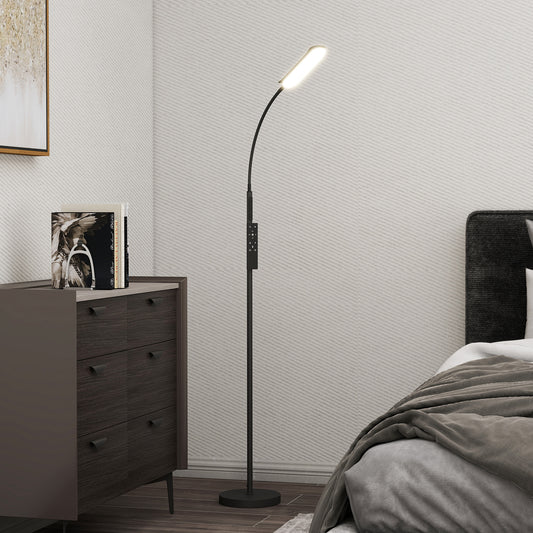 HOMCOM LED Floor Lamp, Standing Lamp with Remote & Touch Control, Stepless Dimmable Colours Temperature & Brightness, 360√Ç¬∞ Adjustable Gooseneck, 1 Hour Timer, Memory Function for Living Room, Black