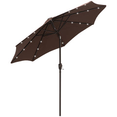 Outsunny â2.7m Garden 24 LED Light Parasol Solar Outdoor Tilt Sun Umbrella Patio Club Party Event Manual Sun Shade w/ Hand Crank and 8 Ribs, Brown