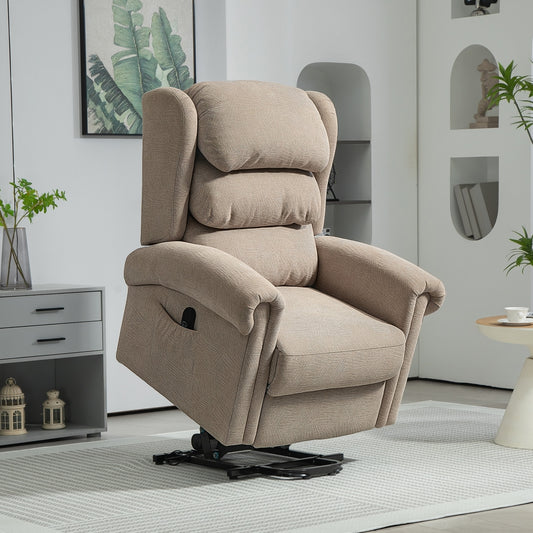 HOMCOM Power Lift Recliner Chair for Elderly, Velvet Electric Riser and Recliner Armchair for Living Room with Remote Control, 2 Side Pockets, Thick Padded Back, Khaki