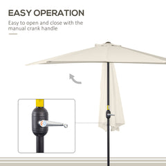 Outsunny 3(m) Half Parasol, Semi Round Umbrella with Metal Frame, Crank Handle for Balcony, Garden, Cream White