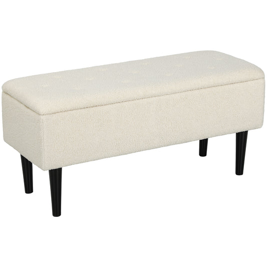 HOMCOM 47L Teddy Fleece Storage Ottoman - Cream