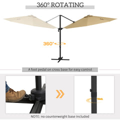 Outsunny 3(m) Adjustable Cantilever Parasol with Base, Solar LED Lights, Khaki