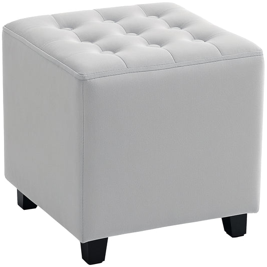 HOMCOM Velvet-Feel Square Ottoman - Light Grey