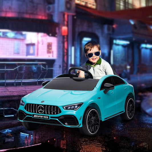 AIYAPLAY Mercedes-Benz AMG CLA 45 Licensed 12V Kids Electric Car Ride on Car w/ Remote, Suspension Lights Music Horn - Light Blue