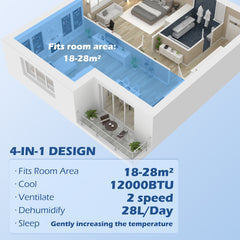 HOMCOM 12000 BTU Mobile Air Conditioner for Room up to 28m√Ç¬≤, with Dehumidifier, Auto & Sleep Mode, 24H Timer, Wheels