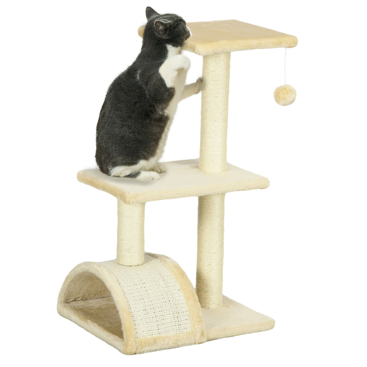 PawHut 72cm Cat Tree with Scratching Post, Pad for Indoor Cats - Cream White