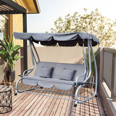 Outsunny 2-in-1 Garden Swing Seat Bed, 3 Seater Convertible Swing Chair Bench with Tilting Canopy, Cushioned Seat and 2 Pillows for Patio, Yard, Grey